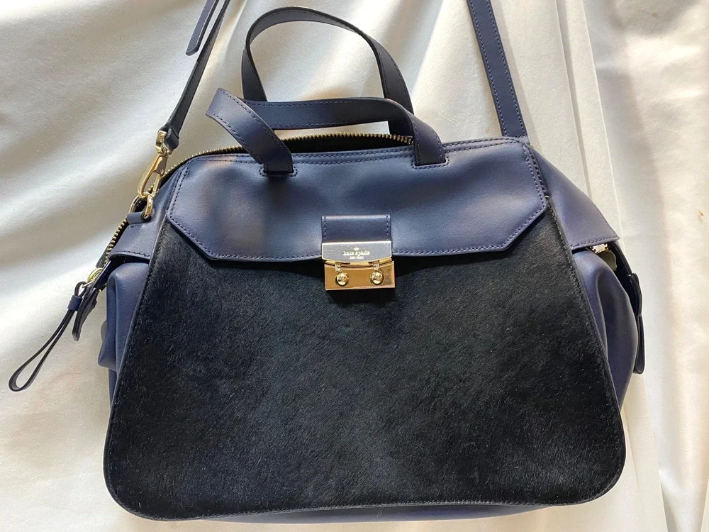 Kate Spade Navy Blue Calf-Hair Shoulder Crossbody Bag
